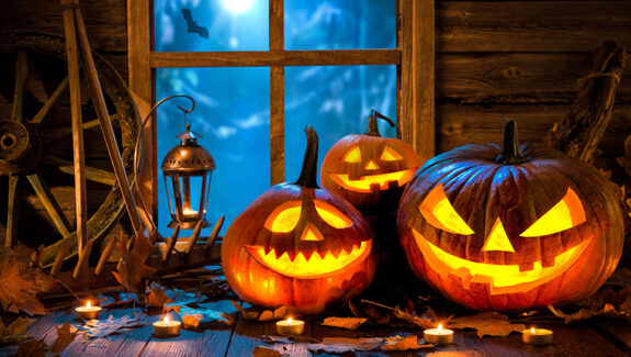 An image of a group of light up jack o'lanterns