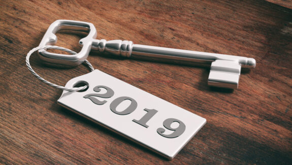 An image of a key with a 2019 keyring