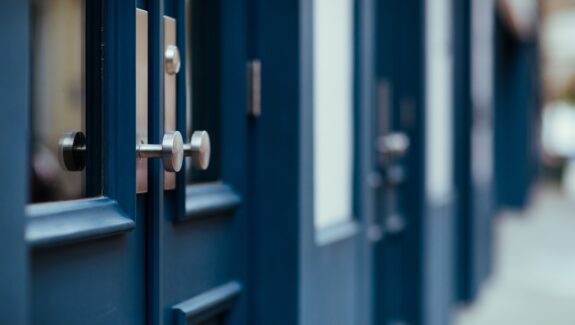 Blue doors with silver handles